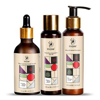 Divyana Customized Hair Fall Control Regimen for Normal/Curly/Oily Hair/Scalp- Ayurvedic Hair Care - 3 Product Kit - Anti Hair Fall Oil Hibiscus + Eclipta - Anti-Hairfall Shampoo - Hair Growth Serum