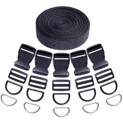 DIY Crafts Flat Side Release Buckles and Tri-Glide Slides and D Rings with 1 Roll 5 Yards Nylon Webbing Straps 4 Pcs/Roll (Pack of 41 pcs) BBIN0016