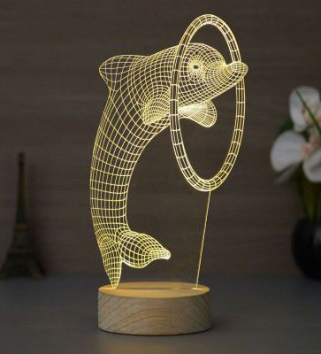 eCraftIndia Dolphin Design Acrylic & Wood Base LED Table Lamp (With Rechargeable Battery)