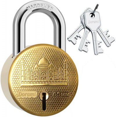 Dorami Taj Round 65mm Lock | Hardened | Dual Locking | 8 Levers (Pack of 1) (Gold)