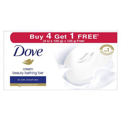 Dove Cream Beauty Bathing Bar 125 g (4+1 Free Combo) With Moisturising Cream for Softer