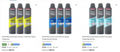 Dove Deodorant Spray at Min.70% off