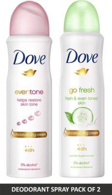 DOVE Go Fresh and Eventone Deodorant Spray - For Women (300 ml, Pack of 2)