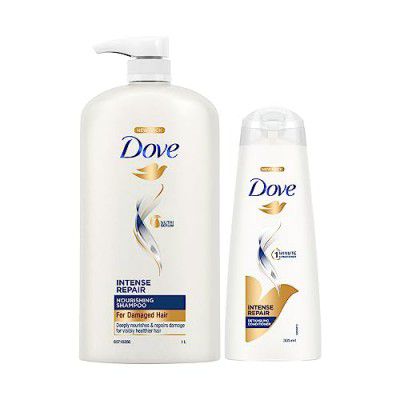 Dove Intense Repair Shampoo 1 Ltr & Dove Intense Repair Conditioner 335 ml, (Combo Pack) | Enriched With Keratin Actives to Smoothen Dry and Frizzy Hair - Deep Conditions Damaged Hair for Men & Women