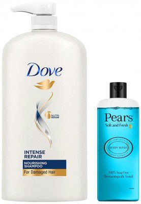 Dove Intense Repair Shampoo, 1L & Pears Soft and Fresh Shower Gel, 250ml