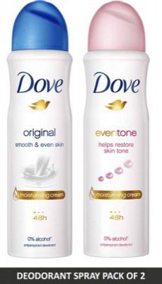 DOVE Original and Eventone Deodorant Spray - For Women (300 ml, Pack of 2)