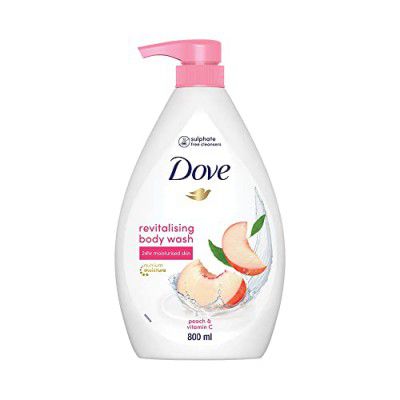 Dove Revitalizing Bodywash scented with peach and infused with Vtamin C to hydrate your skin, 800ml