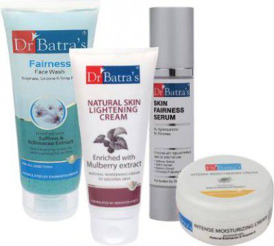 Dr Batras Skin Fairness Serum - 50 G, Fairness Face Wash 100 gm, Natural Skin Lightening Cream - 100 gm and Intense Moisturizing Cream -100 G (Pack of 4)  (4 Items in the set)