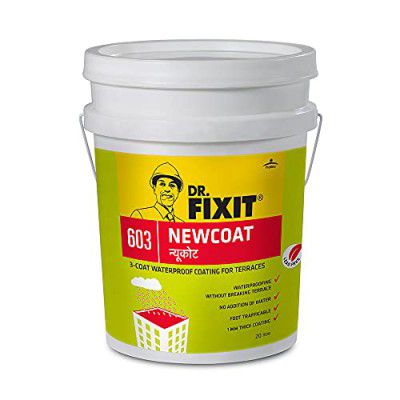 DR. FIXIT NEW COAT WHITE, Terrace Waterproofing, Coating, Roof Waterproofing, No Dilution, 20 Litre, Three Coat Application, Elastomeric, 7 Years Waterproofing, Brush, Roller