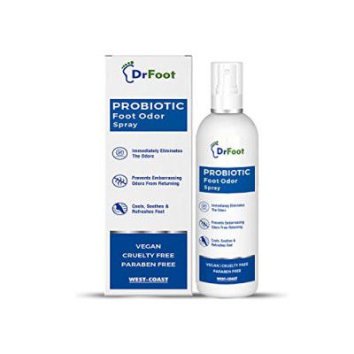 Dr Foot Probiotic Foot Odor Spray Helps to remove Feet & Shoes Worst Odors, Cools, Soothes & Refreshes Feet with the goodness of Lemon Grass Oil, Tea Tree Oil - 100ml