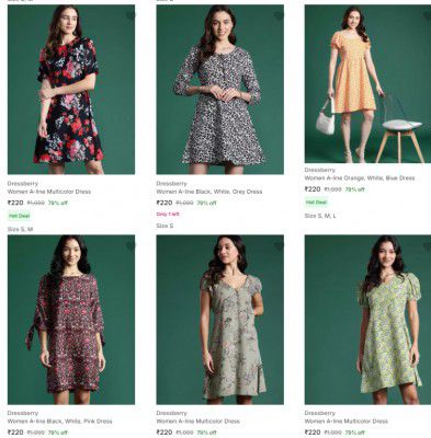 Upto 79% off  On Dressberry Womens Dresses | Starts @200