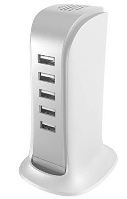 DUDAO A5 USB Charger Plug with 5 USB Port 5 Ports Multi Wall USB Charger Adapter with 5 Amp Output for Office Desk and Home (White)