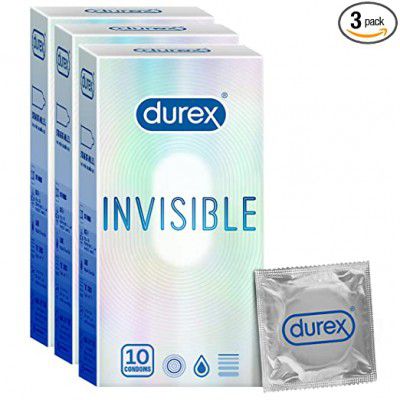 Durex Invisible Super Ultra Thin Condoms for Men – 10 Count|Pack of 3| Suitable for use with lubes & toys, White