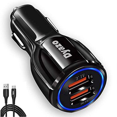 Dyazo 2 Port 12V Fast Car Charger Charging Adapter Compatible for Qualcomm 3.0,Samsung Galaxy,S10 Plus/S10/S20 /S9 Plus/S8/S8/Note 10 Plus/Note 8/9/A20,LG & More Mobile Phones Free Type C Cable-Black