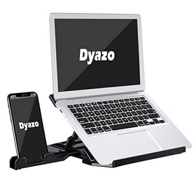 Dyazo Tabletop Laptop Stand with 8 Angles View Height Adjustable Foldable Design Compatible for MacBook Air/Pro, Dell, Hp, Lenovo and More 11.6 inches - 15.6 Notebook with Free Phone Stand (Black)