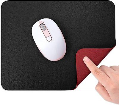 Dyazo Vegan PU Leather Mouse Pad Reversible, Anti-Slip Waterproof Mouse Mat for Office Home Gaming Laptop Men Women Kid,Black & Red Size Small 9.8 X 8.5 Inch