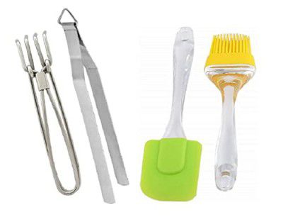 Dynore Kithcen Multiutility Set of- 4 (Chimta Pakkad, Oil Brush, Spatula)