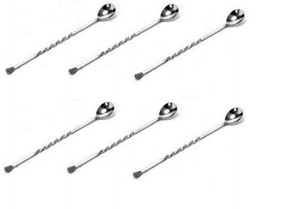 Dynore Stainless Steel Black Tip Bar Spoons | Long Attractive Spiral Design Perfect - Set of 6