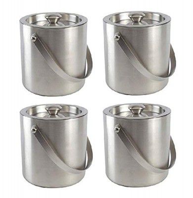 Dynore Stainless Steel Double Wall Ice Bucket 1000 ml Each- Set of 4