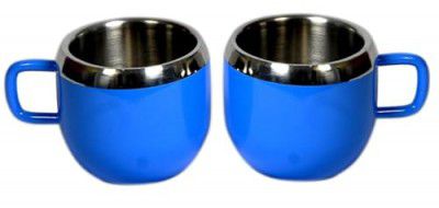 Dynore Stainless Steel Double Wall Set of 2 Deep Blue Tea Cups