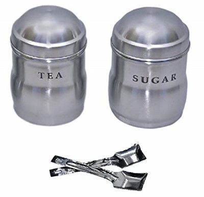 Dynore Stainless Steel Maharaja Tea&Sugar Canister With Spoon- Set Of 2