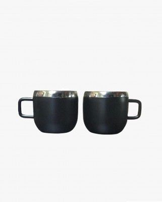 Dynore Stainless Steel Double Wall Black Matte Apple Tea Cups- Set of 2