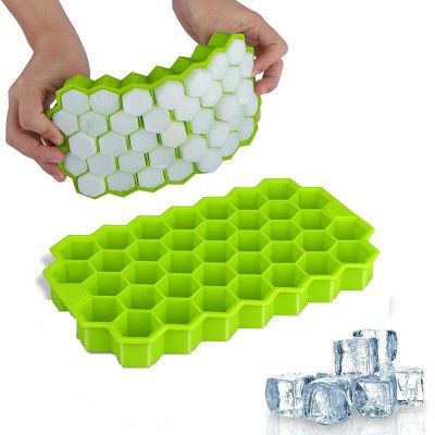 E-COSMOS Flexible Silicone Shape Honeycomb 37 Cavity Ice Cube Mould Tray for Freezer, Chocolate Cake Maker, Ice Trays for Chilled Drinks, Reusable (Multi Color) (C)