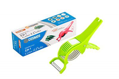 E-COSMOS Plastic 2 in 1 Vegetable & Fruit Multi Cutter & Peeler Veg Cutter Sharp Stainless Steel 5 Blade Vegetable Cutter with Peeler (Multicolor)