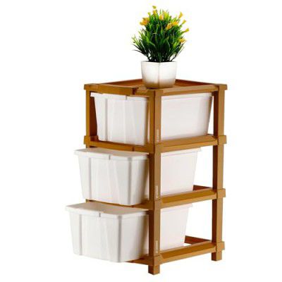 E-COSMOS Plastic Drawer Organizer Self Standard Rectangular Multi Purpose (3 Tier, White)