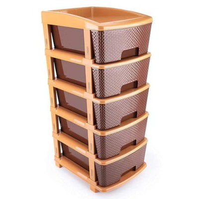 E-COSMOS Plastic Drawers Storage - Versatile Storage Drawer Organizer Your Essentials - Ideal Drawers for Storage in Home, Office, or Classroom Brown (5 XL)