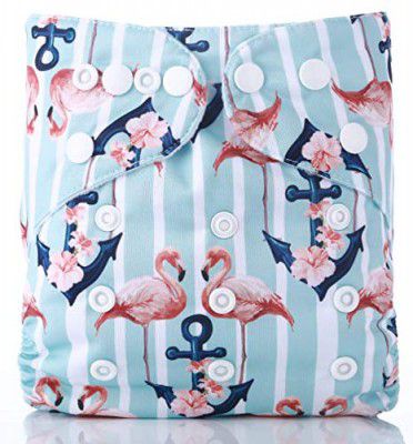 Easy Feel Printed PUL Single Gusset Suede Pocket Cloth Diaper (Without Insert) (Swans & Anchors)