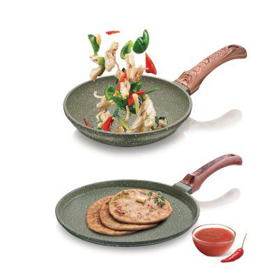 ECHT Die cast Aluminium Non Stick Combo Set of 2 (24 cm Frying Pan and 28cm Dosa Tawa)