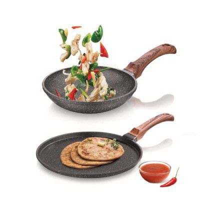 ECHT Die Cast Aluminium Non Stick Combo Set of 2 (24 cm Frying Pan and 28cm Dosa Tawa)