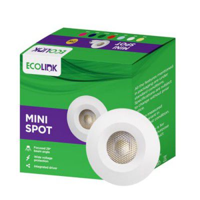 EcoLink 2W LED Spot Light | Mini Spot Light for Display & Home Decoration | Cut Out: 35mm, Color: Warm White, Pack of 1