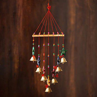 eCraftIndia Metal Handcrafted Decorative Colorful Stars Wall/Door/Window Hanging Bells,Multi Color