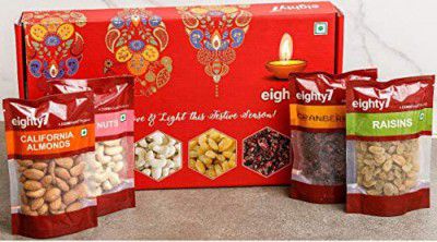 Eighty7 Classic Dry Fruits Gift - 400g (California Almonds, Cashews, Raisins and Dried Cranberries - (100g Each)