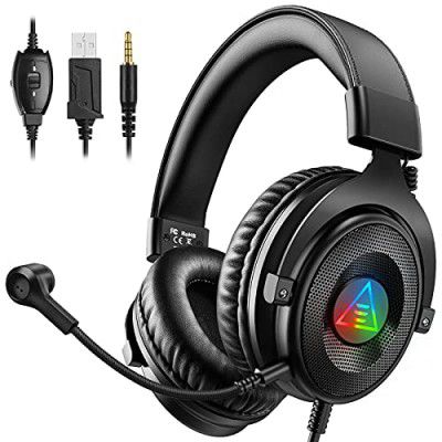 EKSA E900DL Wired Stereo Gaming Headset-Over Ear Headphones with Noise Canceling Mic, USB & 3.5 mm Jack,Detachable Headset Compatible with PS4, PS5, PC, Laptop