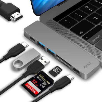 EKSA USB C Hub, 7 in 2 Type C Adapter, USB HUB T8 Grey