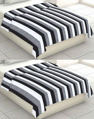 ELEGANT WEAVERS Stripe Polar Blanket Set of 2 All Season Multipurpose Polar Fleece/Summer AC Blanket/Single Bed Blanket/Light Weight Blanket (White, Grey & Black)