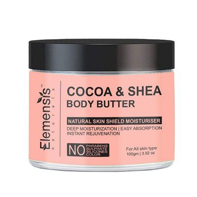 Elemensis Naturals Rich Cocoa & Shea Body Butter for Dry Itchy Skin Stretch Marks Deep Nourishment and Moisturising 