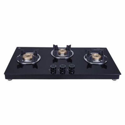 Elica Slimmest 3 Burner Gas Stove with Double Drip Tray and Forged Brass Burners (773 CT VETRO (TKN CROWN DT MI)), Manual Ignition