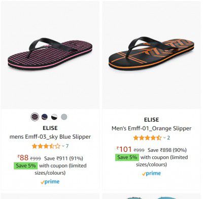 Elise mens Flip Flop Starts at ₹88 + 5% off Coupon