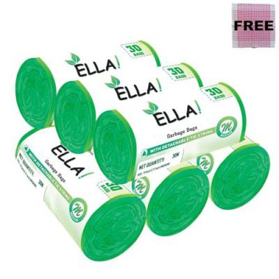 Ella Garbage Bags 19 x 21 Inches (Medium) 180 Bags 6 Rolls Green Color With Check Duster Cloth Free