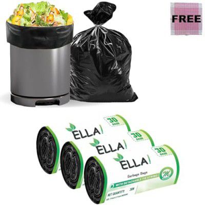 Ella Garbage Bags 19 x 21 Inches (Medium) 90 Bags 3 Rolls Black Color With Check Duster Cloth Free