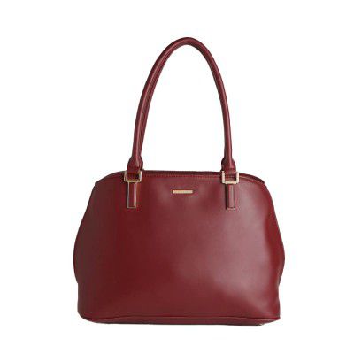 ELLIZA DONATEIN by Shoppers Stop Zipper Closure PU Womens Formal Wear Satchel Handbag | BURGUNDY| LARGE