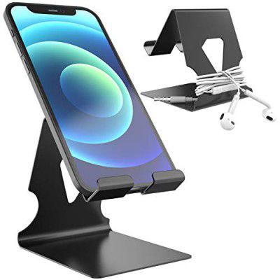 ELV Direct Tabletop Universal Mobile Phone Stand Holder Mount with Inbuilt Cable Organiser for Phones and Tablet Upto 17.78 cm (Upto 7 inches) - Black (Earphone NOT Included)