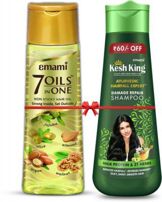 EMAMI 7 Oils in one 500ml + Kesh King Shampoo Damage Repair 340ml  (2 Items in the set)