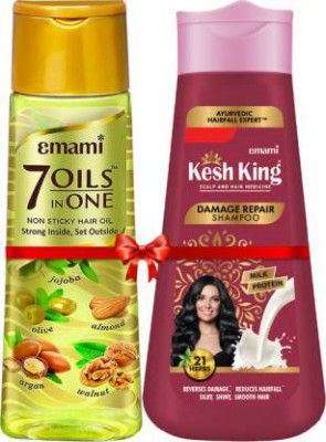 EMAMI 7 Oils in one 500ml + Kesh King Shampoo Damage Repair 340ml (2 Items in the set)