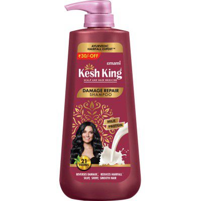 Kesh King Emami No Paraben & No Silicon with the goodness of Milk Protein and 21 Ayurvedic Herbs Damage Repair Shampoo for Dry and Frizzy Hair (600 ml)