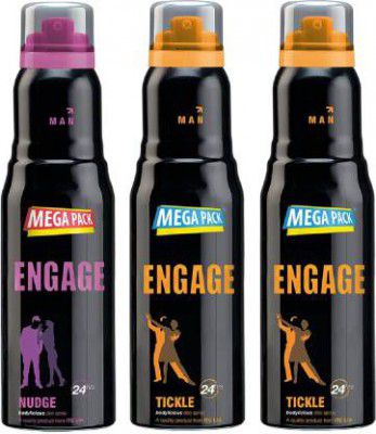 Engage Deo Combo 1 Nudge 220ml and 2 Tickle 220ml Deodorant Spray - For Men (660 ml, Pack of 3)